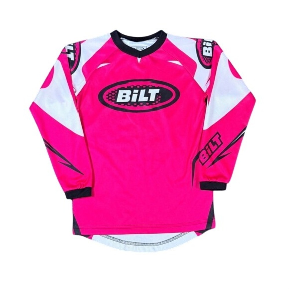 Bilt Youth Medium Motocross Racing Jersey Pink White Long Sleeve Girls Shirt